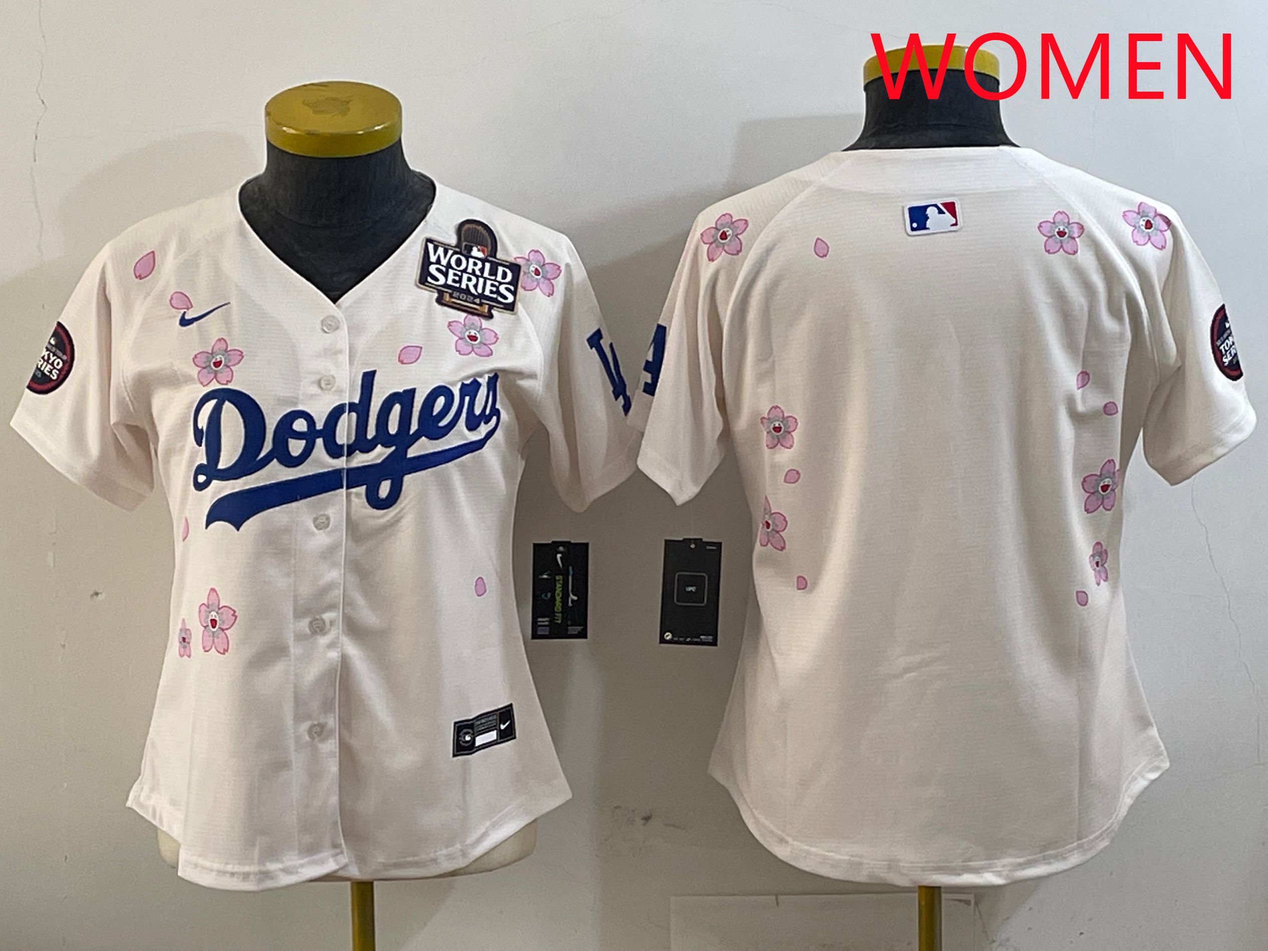 Women Los Angeles Dodgers Blank Cream Sakura Edition 2025 Nike MLB Jersey style 3->women mlb jersey->Women Jersey